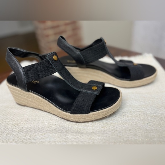 Vionic Calera Espadrille Wedge Sandal Size 10 Black Comfort Strappy Leather - Picture 9 of 10